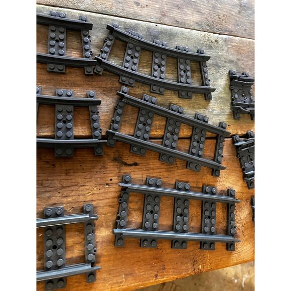 LEGO City Train Track Lot Curved Straight Switch Tracks Gray Pieces Bundle - Picture 2 of 6